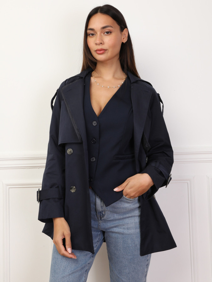 Trench court à double revers de col