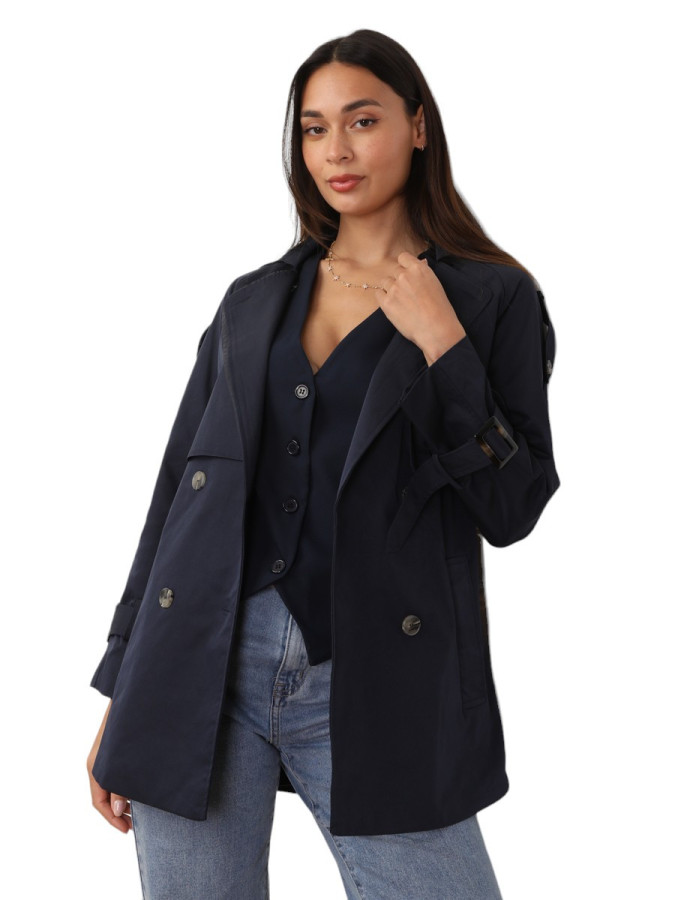 Trench court à double revers de col