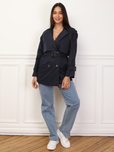 Trench court à double revers de col