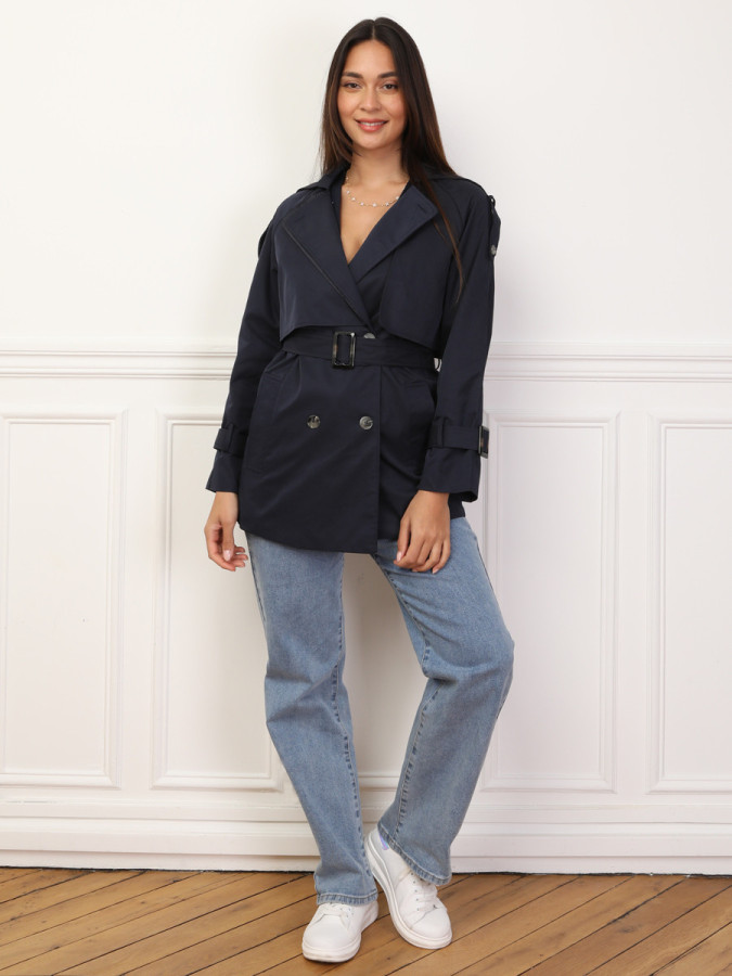 Trench court à double revers de col