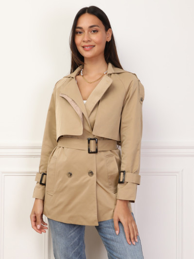 Trench court à double revers de col