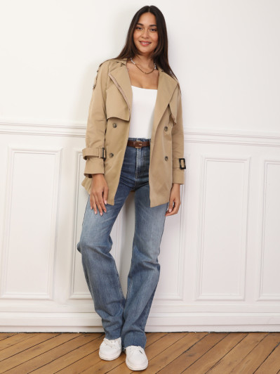 Trench court à double revers de col