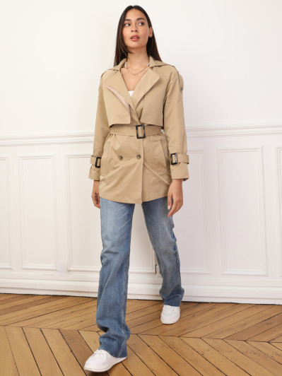 Trench court à double revers de col