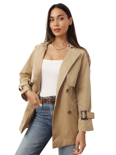 Trench court à double revers de col