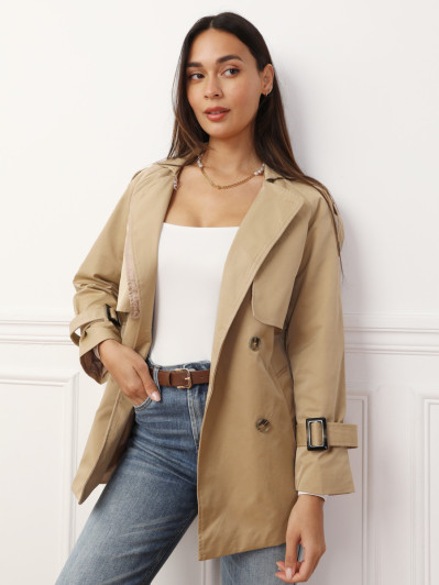 Trench court à double revers de col