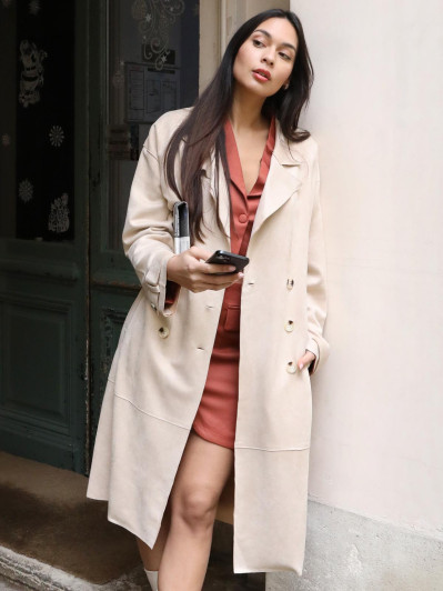 Trench mi-long en suédine