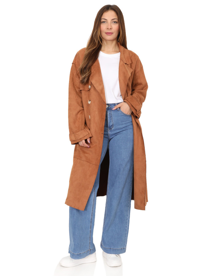 Trench mi-long en suédine