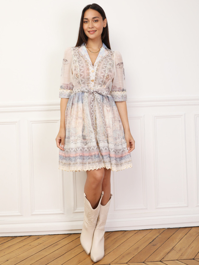 Robe chemise évasée à motifs