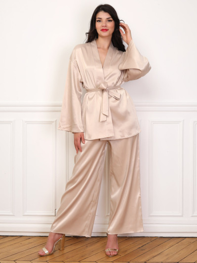 Ensemble pantalon et kimono satinés