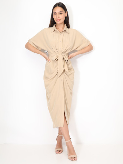 Robe chemise drapée à manches kimono