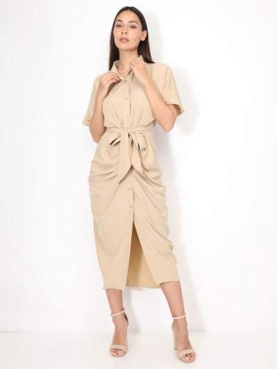 Robe chemise drapée à manches kimono