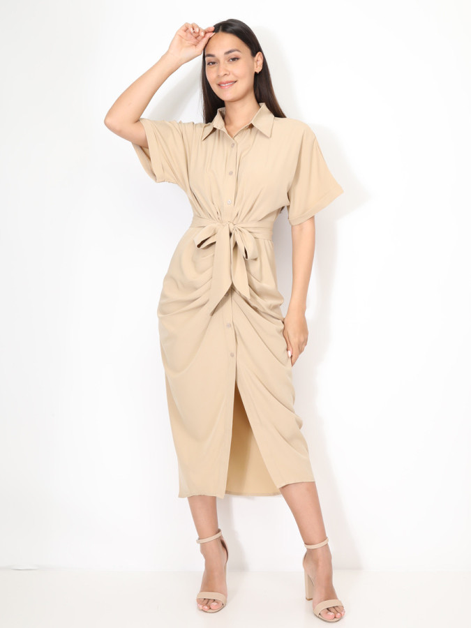 Robe chemise drapée à manches kimono