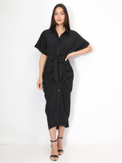 Robe chemise noire à manches kimono