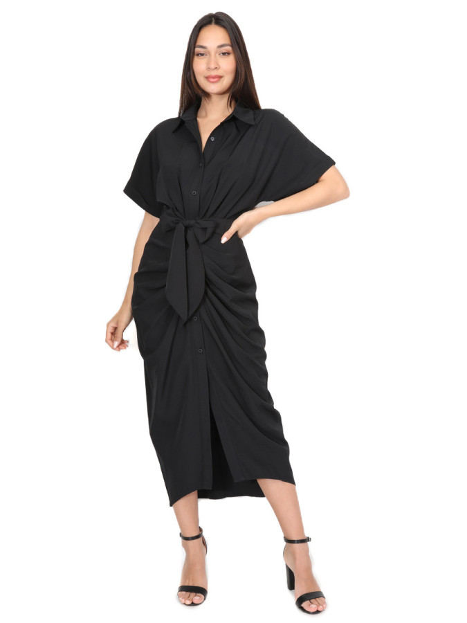 Robe chemise noire à manches kimono