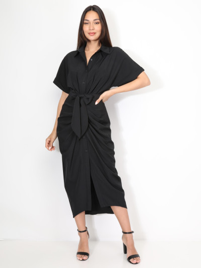 Robe chemise noire à manches kimono
