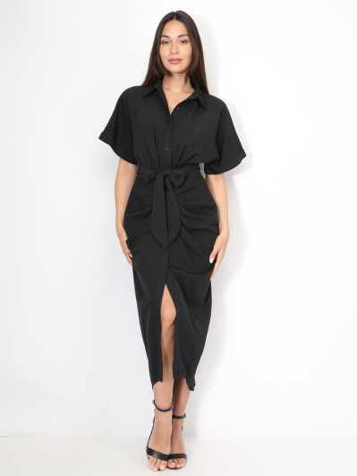 Robe chemise noire à manches kimono