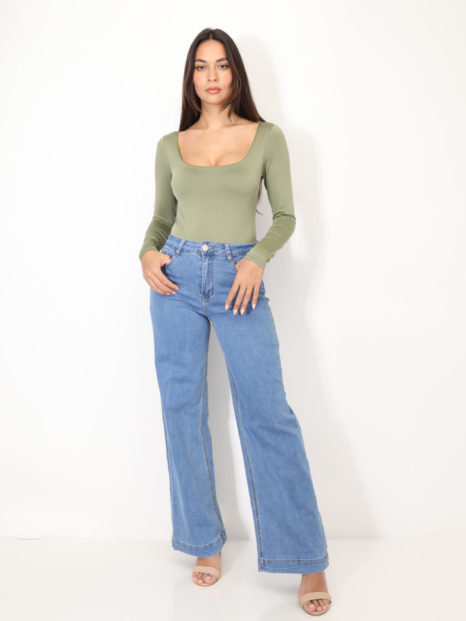 Body manches longues à col carré