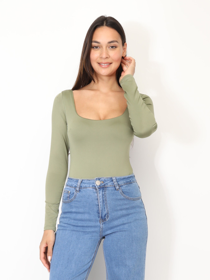 Body manches longues à col carré