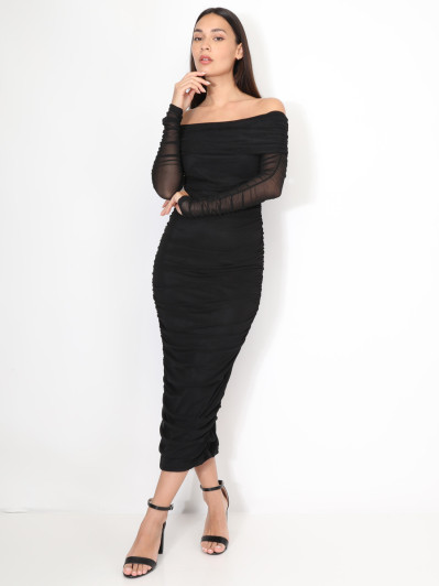 Robe bardot en tulle froncé