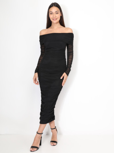 Robe bardot en tulle froncé