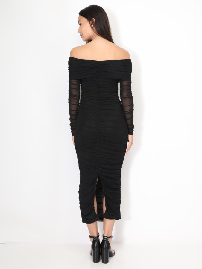 Robe bardot en tulle froncé
