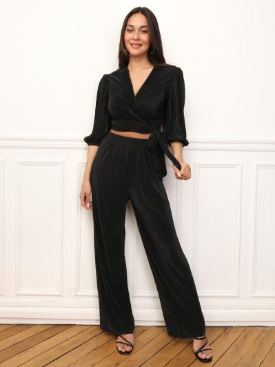 Ensemble top pantalon plissés et satinés