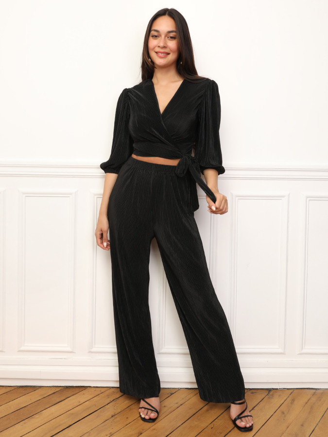 Ensemble top pantalon plissés et satinés