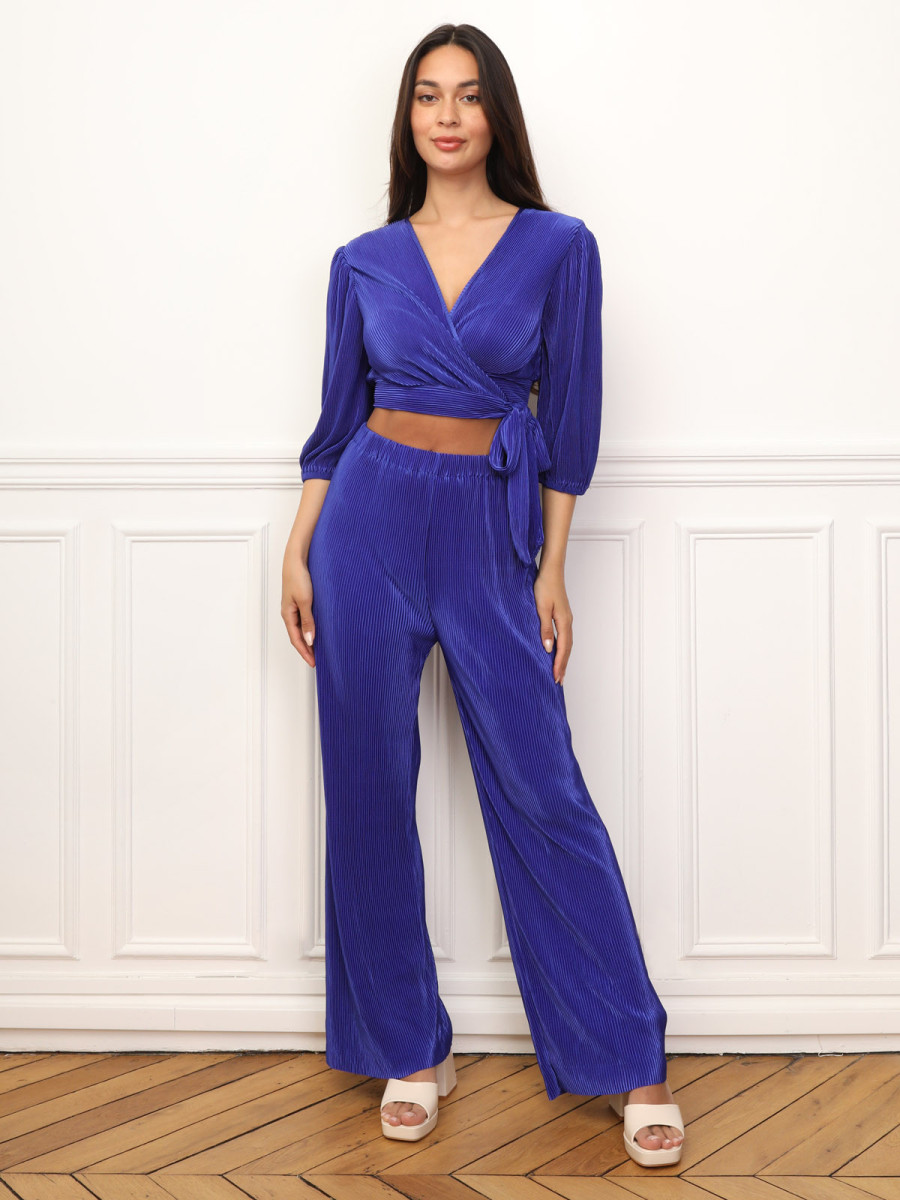 Ensemble top pantalon plissés et satinés