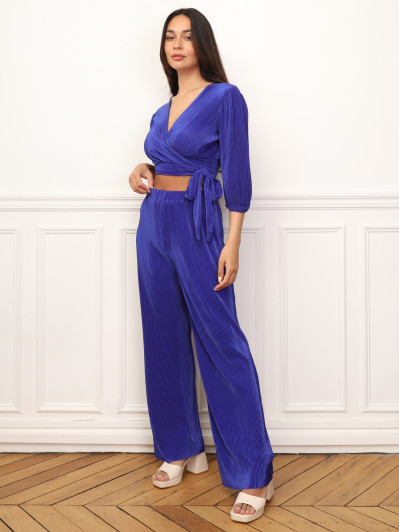 Ensemble top pantalon plissés et satinés