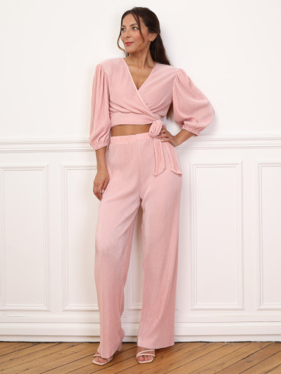 Ensemble top pantalon plissés et satinés