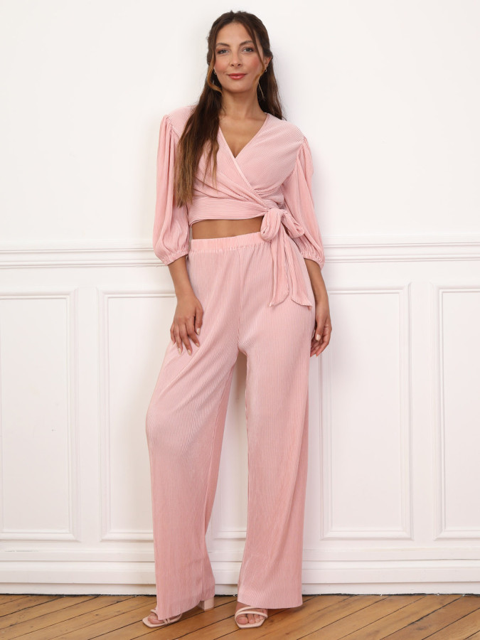 Ensemble top pantalon plissés et satinés