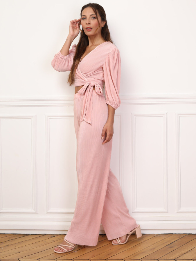Ensemble top pantalon plissés et satinés