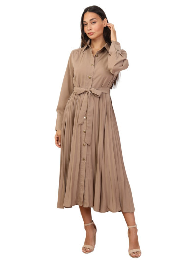 Robe chemise plissée et ceinturée