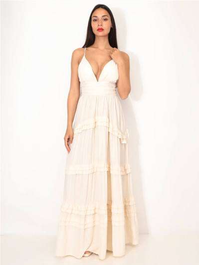 Robe longue évasée à volants