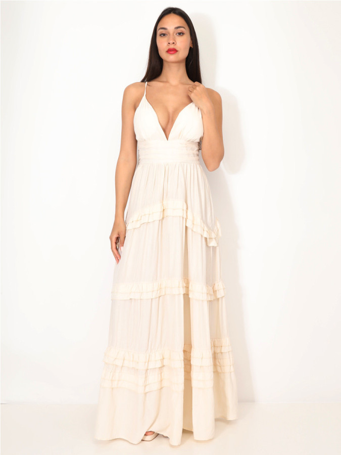 Robe longue évasée à volants