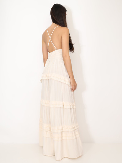 Robe longue évasée à volants