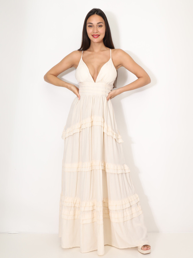 Robe longue évasée à volants