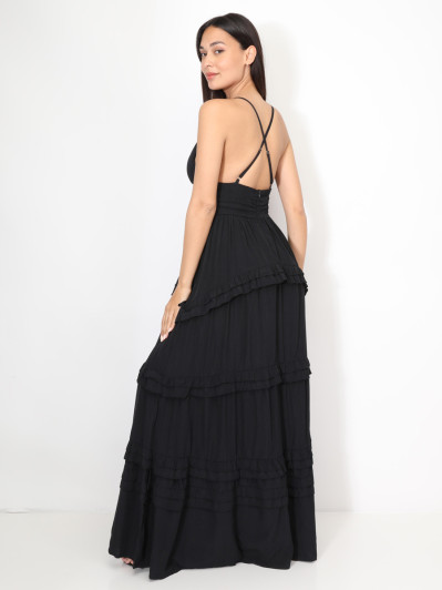 Robe longue évasée à volants