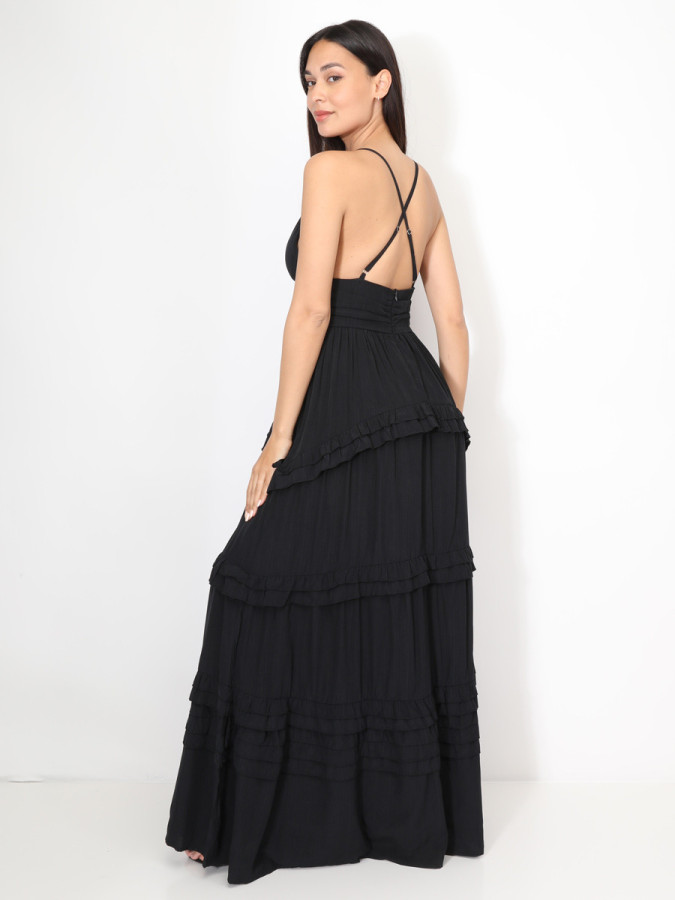 Robe longue évasée à volants