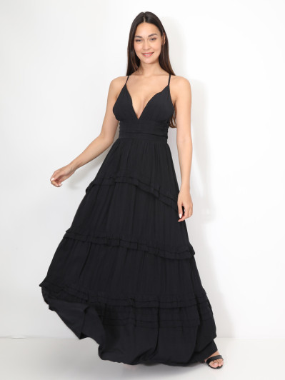 Robe longue évasée à volants