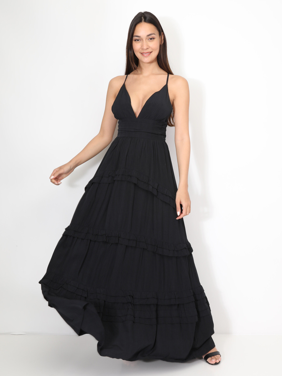 Robe longue évasée à volants