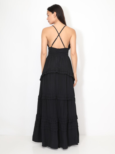 Robe longue évasée à volants