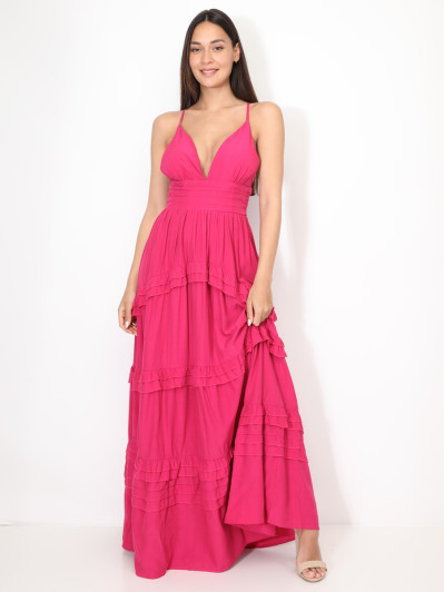 Robe longue évasée à volants