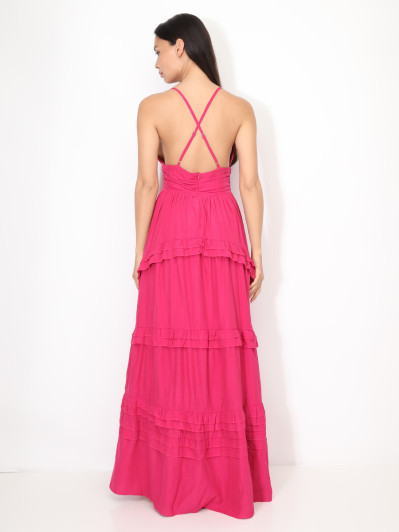 Robe longue évasée à volants