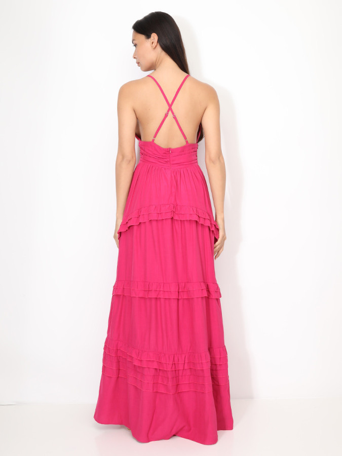 Robe longue évasée à volants