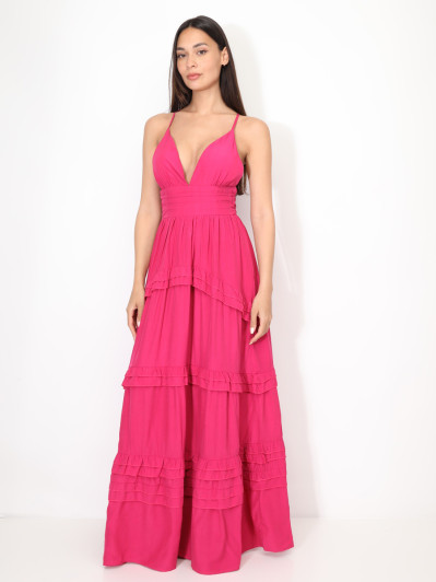 Robe longue évasée à volants