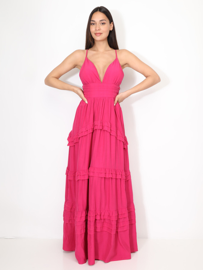 Robe longue évasée à volants