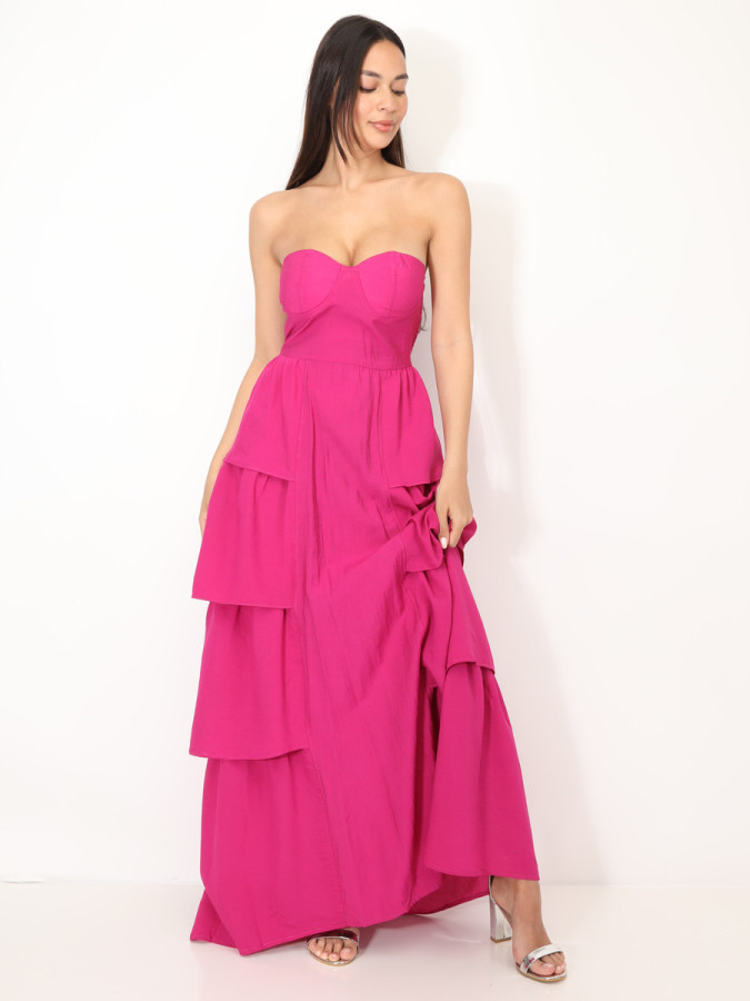 Robe bustier longue à volants