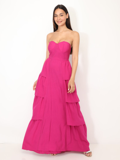 Robe bustier longue à volants