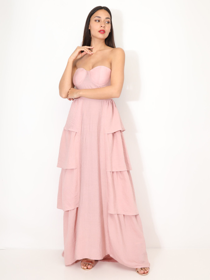 Robe bustier longue à volants